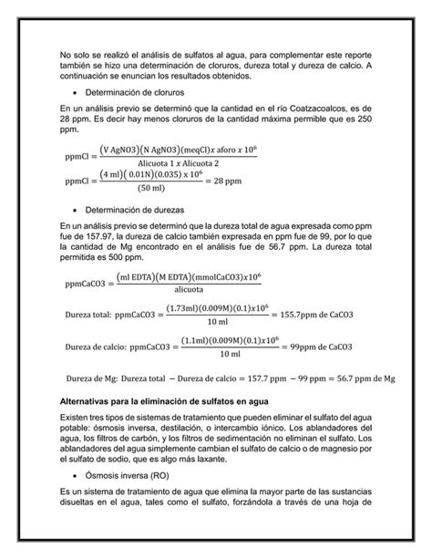 Determinaci N De Sulfatos En Agua De R O Tarea Hojas Pdf