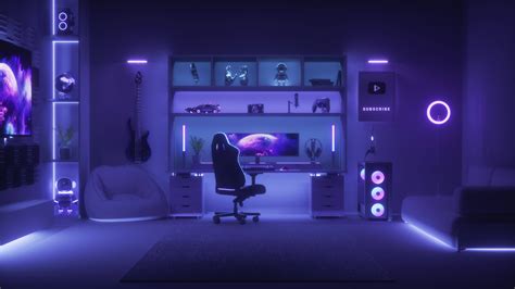 Gaming Workstation Neon Lights Room 20510220 Stock Video at Vecteezy