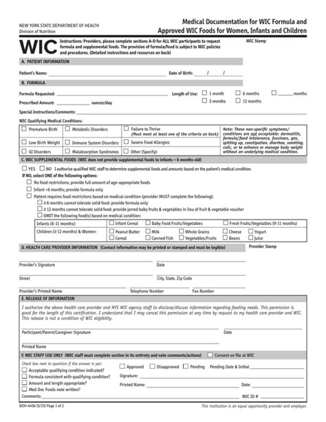 Medical Documentation For WIC Formula And Approved WIC Foods