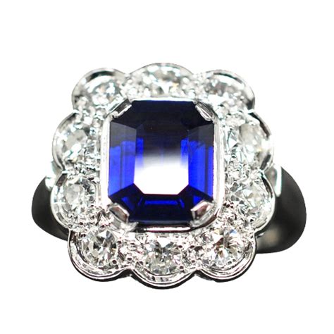 Bague Entourage En Or K Et Platine Vers Saphir Siam Et Diamants