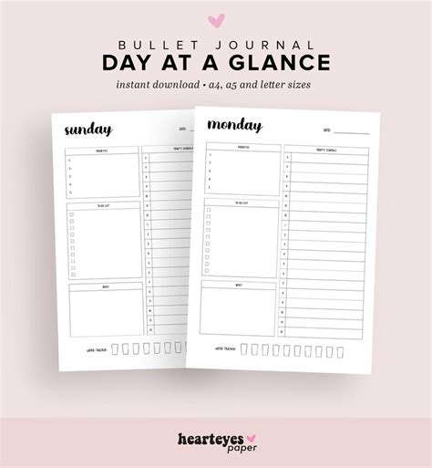 Day At A Glance Printable Bullet Journal Printable Daily Etsy