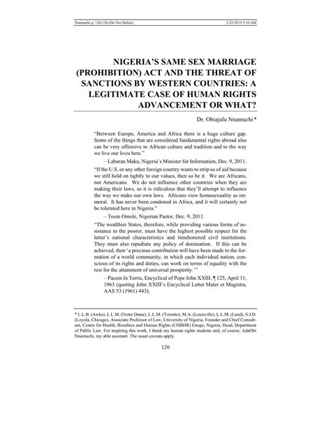 Pdf Nigerias Same Sex Marriage Prohibition Act And Threat Of