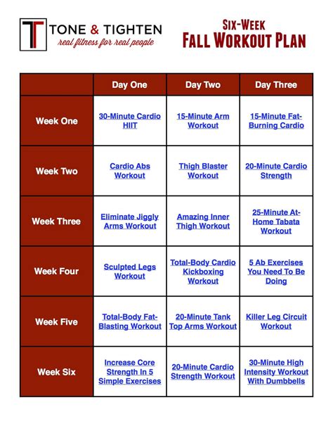 Six Week Fall Workout Plan 6 Week Workout Plan Free Workout Plans Workout Plan For Men Weekly