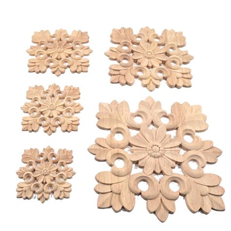 Rosette eckig naturbelassen, Blumen Schnitzen Holz Möbel Verzierung