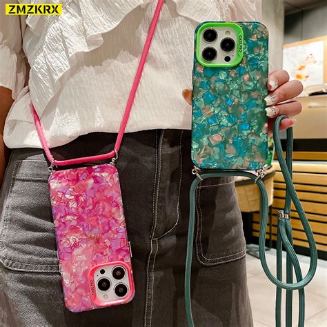 Crossbody Kolye Kay Kordon Glitter Mermer Silikon Telefon K L F I In