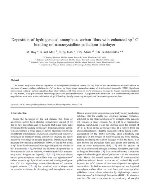 Pdf Deposition Of Hydrogenated Amorphous Carbon Films With Enhanced