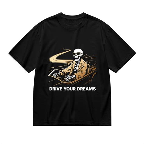 Black T Shirts for Men, Drive Your Dreams, Car Skull Print Mens Graphic