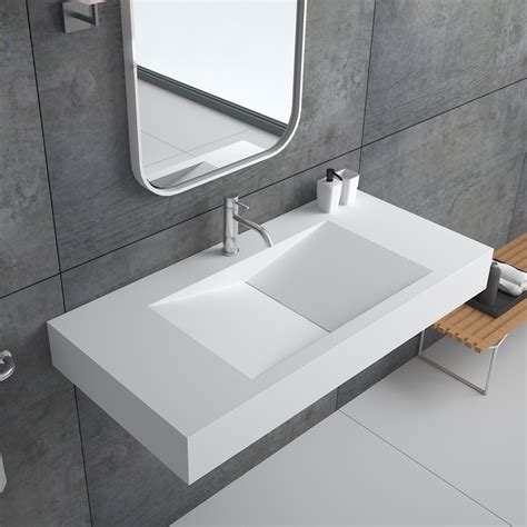 Luxury Matte Glossy White Wall Mount Rectangular Floating Sink Solid