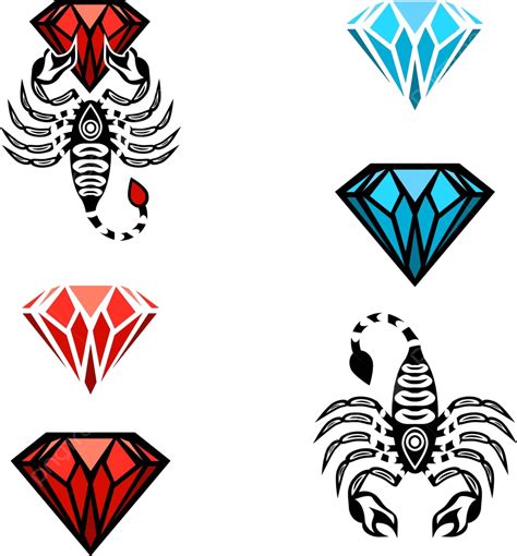 Scorpion And Diamond Logo Set Abstract Icon Symbol Vector Abstract