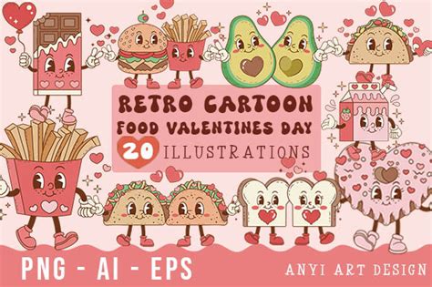 Retro Cartoon Food Valentines Day Graphic By Anyi Art Design · Creative