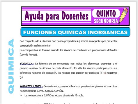 Funciones Químicas Inorgánicas Para Quinto De Secundaria Ayuda Para