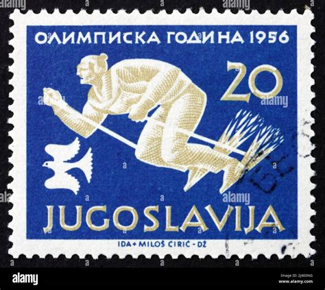 Yugoslavia Circa A Stamp Printed In The Yugoslavia Shows Skiing