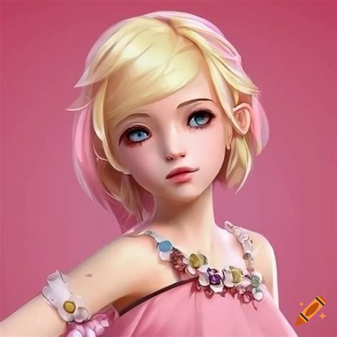 256 Color Illustration Of A Blonde Girl In A Pink Dress On Craiyon