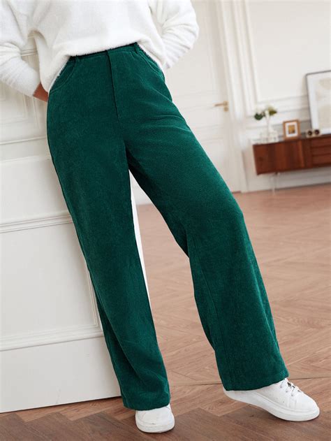 SHEIN Pantalon ample taille haute en velours côtelé