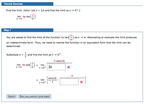 Solved Tutorial Exercise Find The Limit Hint Let X 1 T Chegg