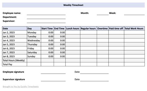 7 Free Timesheet Templates: Microsoft Excel, Google Sheets, PDF - Quidlo