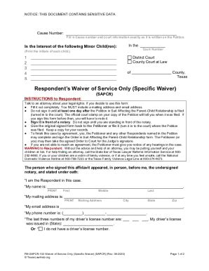 Fillable Online Waiver Of Service Only Specific Waiver SAPCR SAPCR