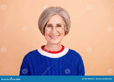 Portrait Of Positive Optimistic Senior Person With White Gray Hairdo