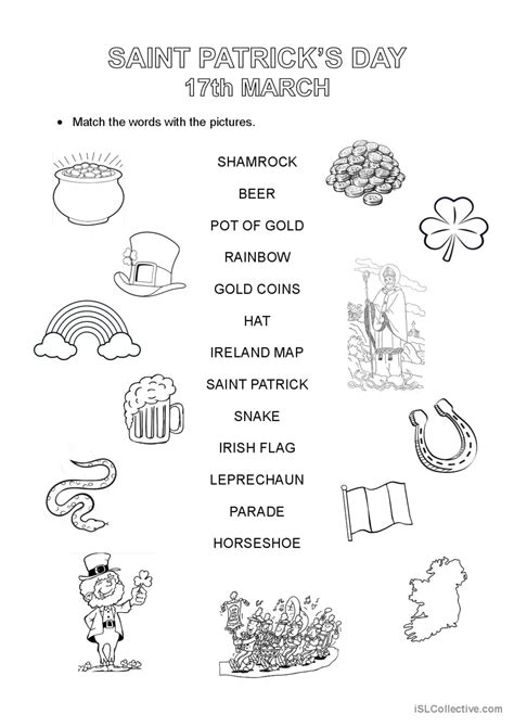 St Patrick S Day Vocabulary Match English ESL Worksheets Pdf Doc