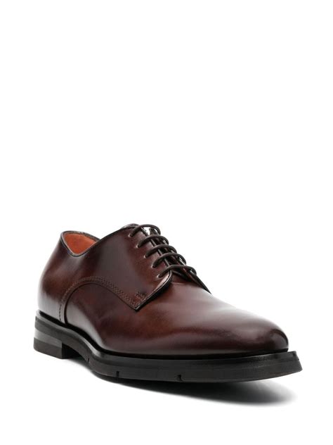 Santoni Lace Up Leather Derby Shoes Brown Farfetch Uk