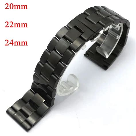 Black 202224mm Stainless Steel Bracelet Solid Links Deployment Buckle