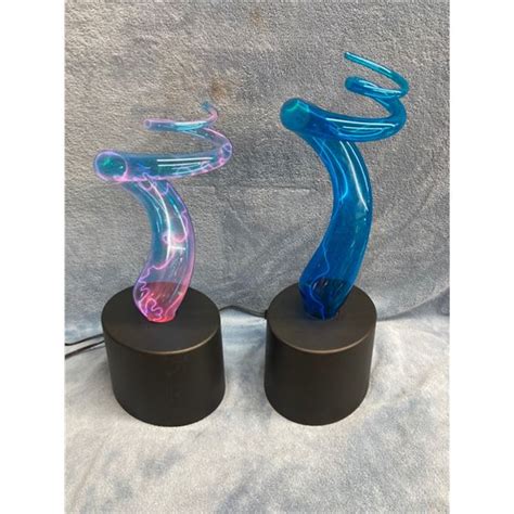 SCULPTURED HAND-BLOWN GLASS PLASMA LIGHTS, PAIR - WORK!