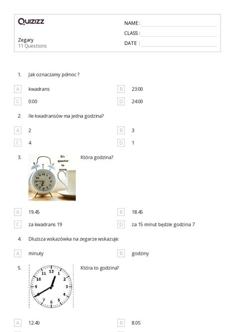 Ponad Czas Do P Godziny Arkuszy Roboczych Dla Klasa W Quizizz