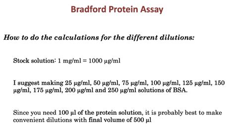 Solved Bradford Protein Assay How To Do The Calculations For