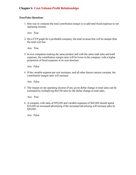 Ch Cost Volume Profit Relationships Chapter Cost Volume Profit