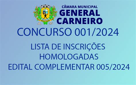 Edital Complementar 005 2024 Concurso 001 2024 Câmara Municipal de