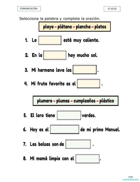 Oraciones 1b Ficha Interactiva Topworksheets