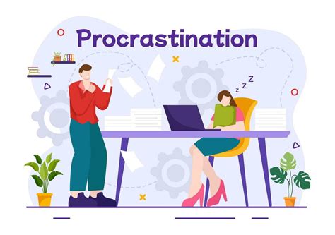 Procrastination Vector Illustration with Procrastinating Lazy ...