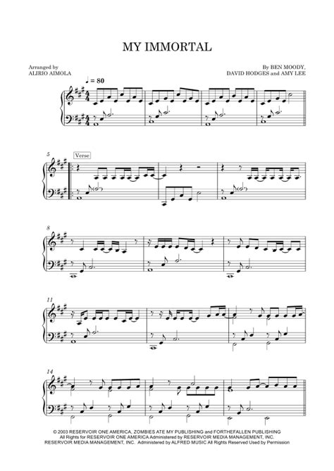 My Immortal Arr Alirio Aimola By Evanescence Sheet Music For Piano Solo At Sheet Music Direct