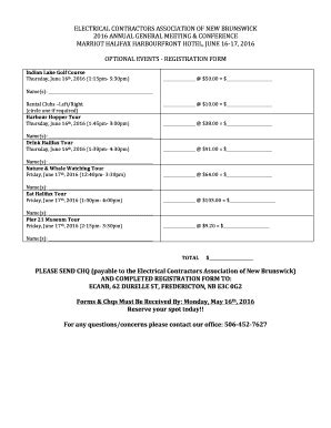 Fillable Online Eca Nb Optional Activities Registration Form Eca Nb