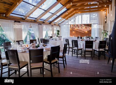 wedding decor on a table in restaurant Stock Photo - Alamy