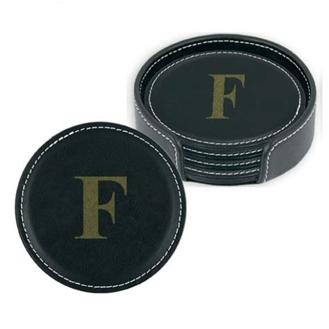 Personalized Black Leather Coaster Set | Custom Coasters