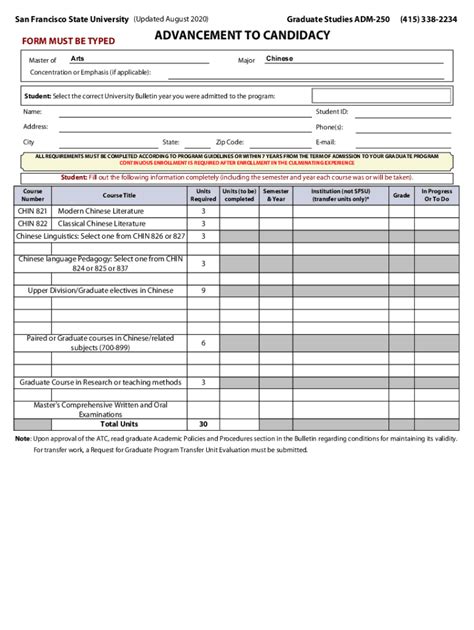 Fillable Online Grad Sfsu Instructions For Completing ATC Form Grad