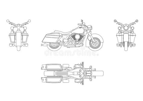 Motocicleta Clásica Retra En Estilo Del Esquema Vista Delantera Del