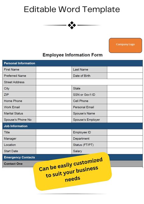 Editable Employee Information Form Employee Information And Emergency