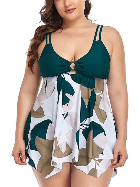 Rivelino Plus Size Two Piece Swim Dress For Women Flowy Tankini