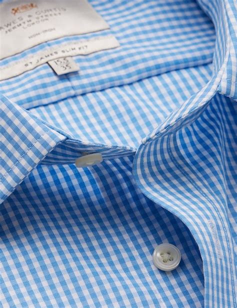 Non Iron Blue White Gingham Check Slim Shirt Hawes And Curtis