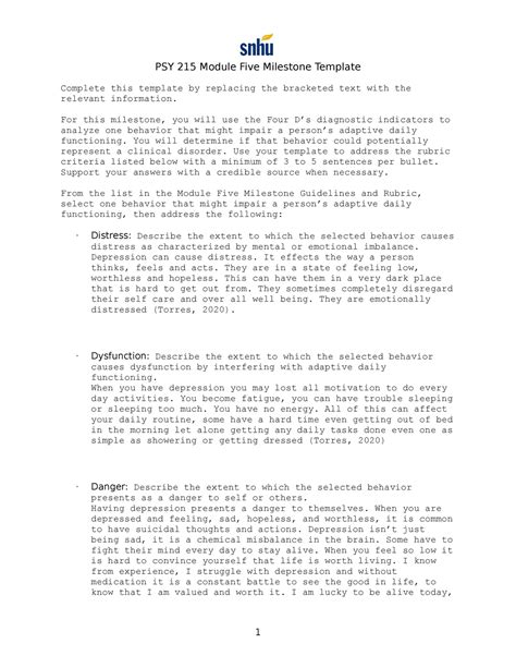 Psy 215 Module Six Activity Template