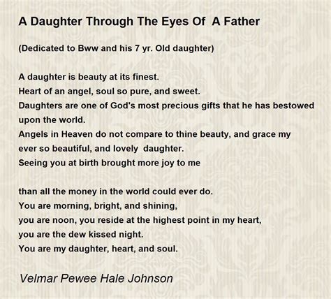 A Daughter Through The Eyes Of A Father Poem By Velmar Pewee Hale