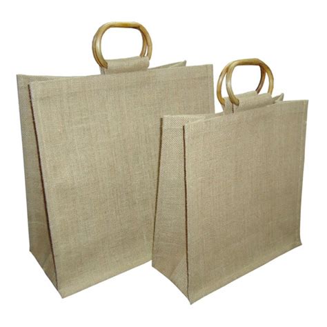 Natural Pp Laminated Jute Bag With Wooden Cane Handle At Best Price In