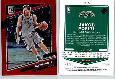 Jakob Poeltl 2021 22 Panini Donruss Optic Red Prizm 77 99 San Antonio