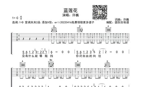 许巍《蓝莲花》吉他谱 C调吉他弹唱谱 扫弦编配原版编配 打谱啦