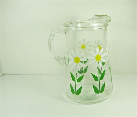 Vintage Daisy Pitcher Summer Daisies Flower Glass Drink Iced Tea Floral Paula Etsy Daisy