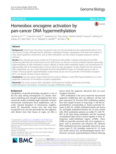 Pdf Homeobox Oncogene Activation By Pan Cancer Dna Hypermethylation