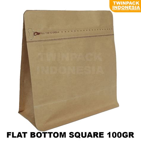 Jual Kemasan Kopi Gram Ziplock Kraft Paper Flat Bottom Square Wide