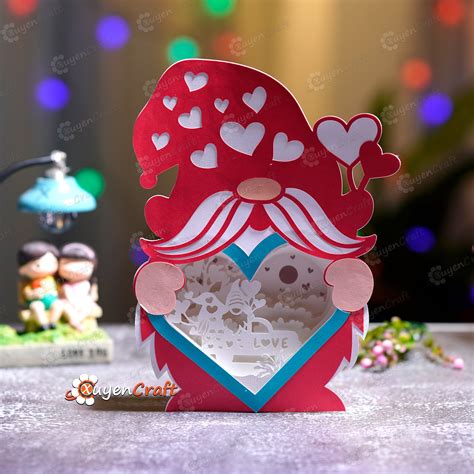 Love Gnome Heart Lantern Shadow Box Pdf Svg Light Box Diy Gnome Sha 3dfancy